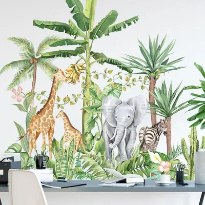 Produktbild von Wandsticker – Giraffe, Elefant, Zebra – Wanddekoration für Kinderzimmer, Babyzimmer – Jungen und Mädchen – Dekoration Sticker