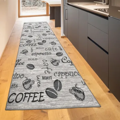 Produktbild von Teppich Küche mit Schriftzug Coffee in Sisal Optik in grau Größe - 80 x 300 cm