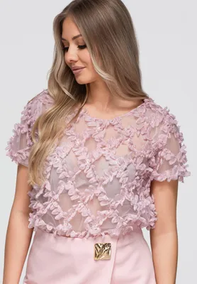 Produktbild von LARICA Bluse Kurzarm Floral Dekorativ OW-TS-E0062 pink M