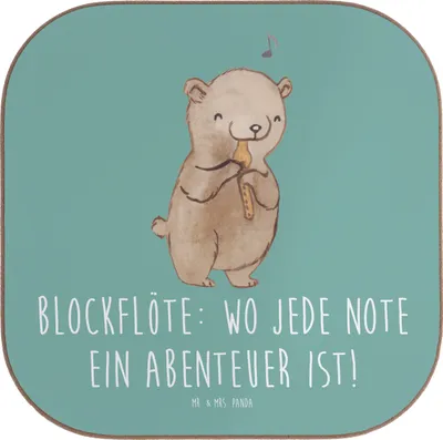 Produktbild von Mr. & Mrs. Panda Tischuntersetzer Abenteuer Blockflöte - Meeresbrise - Geschenk, Tassen Untersetzer, Musikinstrument, Bassblockflöte, Altblockflöte, Gläser, Instrument