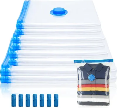 Produktbild von Vakuumiertaschen Set 8 Stücke, für Kleidung, 100x80 cm, 80x60 cm, 70x50 cm, 60x40 cm, wiederverwendbar