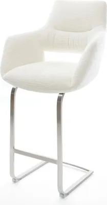 Produktbild von DELIFE Barstuhl Yago-Flex Bouclé Soft Beige Freischwinger Flach Edelstahl Silberfarben Taschenfederkern