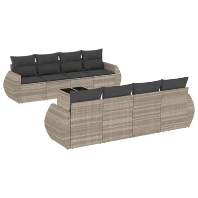 Produktbild von 9-tlg. Garten-Sofagarnitur mit Kissen Hellgrau Poly Rattan