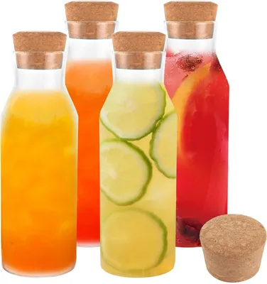 Produktbild von Glaskaraffe 1.2 Liter, 4 Stück, mit Korkdeckel, für Party