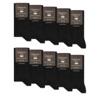 Produktbild von 10 Paar Komfortsocken Damen & Herren ohne Gummi & ohne Naht Baumwolle mit Komfortbund 13100 - Schwarz 43-46