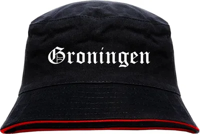 Produktbild von Groningen Anglerhut - Altdeutsche Schrift - Schwarz-Roter Fischerhut L/XL SchwarzRot