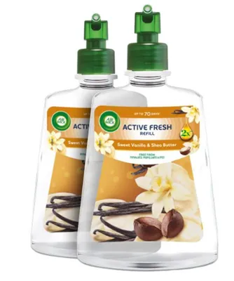 Image de Air Wick Active Fresh, recharge pour diffuseur automatique, parfum douce vanille et beurre de karité, 2 flacons de 228 ml