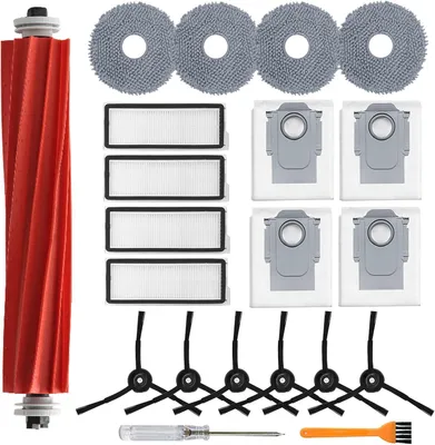 Produktbild von Zubehör Ersatzteil für Roborock Qrevo S/Qrevo Pro/Qrevo MaxV Staubsauger, Zubehörset mit 1 Hauptbürste, 4 Hepa Filter, 4 Staubbeutel, 4 Wischpads, 6 Seitenbürsten, 1 Bürste, 1 Schraubendreher 21 Stück