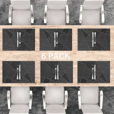 Produktbild von Platzsets aus PVC, waschbar, rutschfest, strapazierfähig, hitzebeständig, leicht zu reinigen und zu lagern, umweltfreundlich, 45 x 30 cm (schwarz)