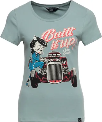 Produktbild von QUEEN KEROSIN T-Shirt Mit Hotrod-Print-Motiv Built It Up! Grün S