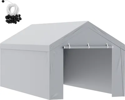 Zdjęcie produktu dla Wymienne zadaszenie wiaty garażowej SucceBuy 10' x 20', wytrzymała, wodoodporna, chroniona przed promieniowaniem UV osłona namiotu garażowego ze ścianą boczną, łatwy montaż za pomocą elastycznych pasków, biała (stelaż nie wchodzi w skład zestawu)