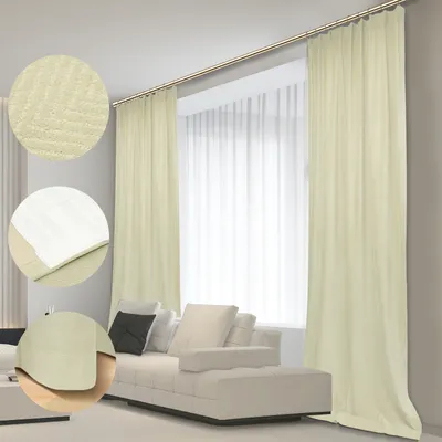 Image de lot de 2 rideaux opaques à fronces avec passage de tringle, rideau en velours occultant en V gaufré beige L132xH213cm chambre à coucher salon