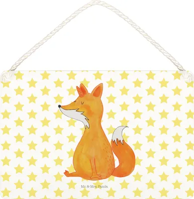 Produktbild von Mr. & Mrs. Panda Schild Einhorn Fuchs DIN A5 - Weiß - Geschenk, Füchse, Wandbild Holz, Unicorns, Einhörner, Türschild, Fuchshörnchen, holzbild, kleine aufmerksamkeit