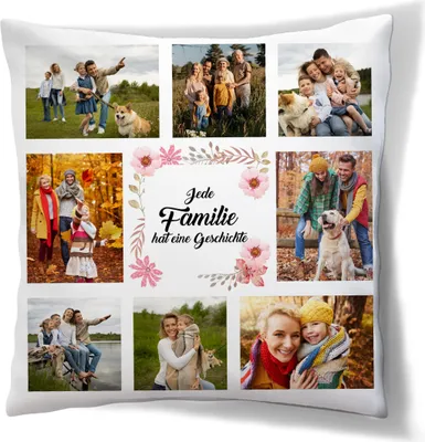 Produktbild von Kissen mit eigenen Fotos für die Familie Personalisiertes FOTOGESCHENK (45 x 45 cm) Foto-kissen mit Deinem Foto Bedrucken Zum Jahrestag, Geburtstag, Valentinstag (mit Füllung) Jede Familie [091]