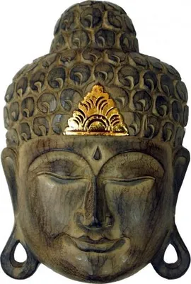 Produktbild von Buddha - Maske GOLD, handgearbeitete Holz-Maske aus Bali, Wandmaske, Grösse:50 cm