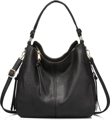 Immagine prodotto di Borsa a tracolla nera da donna in ecopelle hobo designer grande con nappe