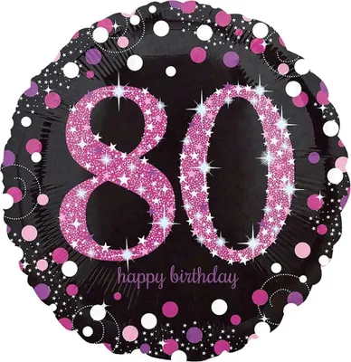 Produktbild von AMSCAN 3379001 Folienballon Happy Birthday 80 - Ø 43 cm, schwarz/pink, Konfetti