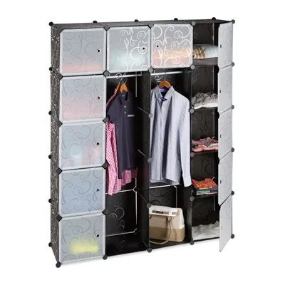 Obrázek produktu pro relaxdays 10021971_46 relaxdays Kleiderschrank transparent / schwarz 14 Fachböden