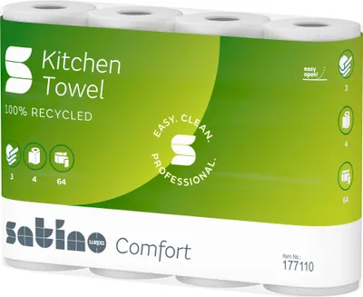 Zdjęcie produktu dla Rolka kuchenna Comfort 177110 3-warstwowa 26x22cm jasna biel 64 arkusze 4 rolki Opakowanie 8 szt