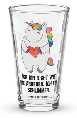 Produktbild von Mr. & Mrs. Panda Glas Einhorn Herz - Transparent - Geschenk, Bierglas, Unicorn, Freundin, Pint, Wasserglas, Cocktailglas, Lustig, Tumbler, Einhörner