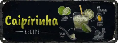 Produktbild von vianmo Blechschild 10x27 cm Caipirinha Cocktail Recipe