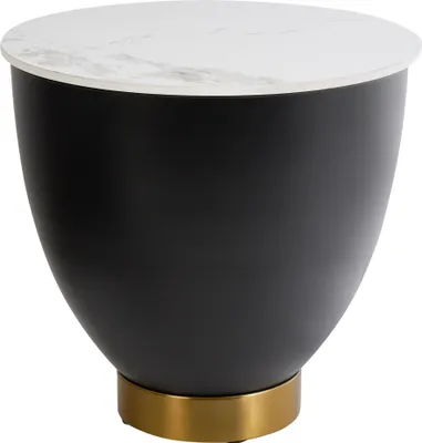 Produktbild von BELIANI Beistelltisch Weiß / Schwarz Sinterstein ø 48 cm mit Aufbewahrung Rund Goldener Akzent Modernes Design Metallgestell Wohnzimmer Kaffeetisch