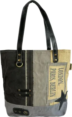 Produktbild von Sunsa Damen Handtasche. Shopper in Vintage Retro Stil mit Stern. Schultertasche aus Canvas/Leinwand. Große Tasche als Geschenkidee für Frauen