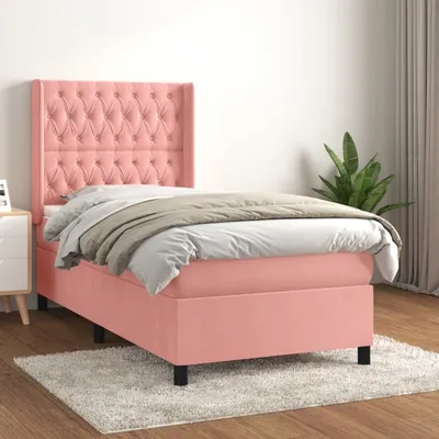 Produktbild von vidaXL Boxspringbett mit Matratze Rosa 90x200 cm Samt - Boxspringbett - Boxspringbetten - Bett - Schlafzimmermöbel