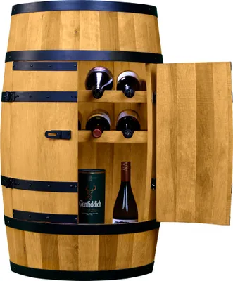 Immagine prodotto di CREATIVE COOPER Tavolino da bar a botte con sportello e ripiani per bottiglie - Mobile bar con scaffale per bottiglie - Botte in legno - Mobili a botte - Scaffale per vino - Scaffale per vino in legno - Angolo bar - Botte bar con sportello - Botte bar 80 cm (rovere)