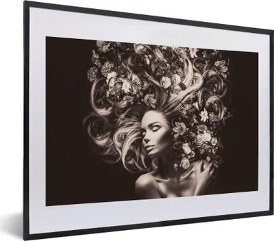 Produktbild von MuchoWow® Gerahmtes Poster Blumen - Frau - Natur 40x30 cm - Poster mit Schwarzem Bilderrahmen Wandposter Rahmen Foto Bilder - Bilderrahmen - Poster im Rahmen