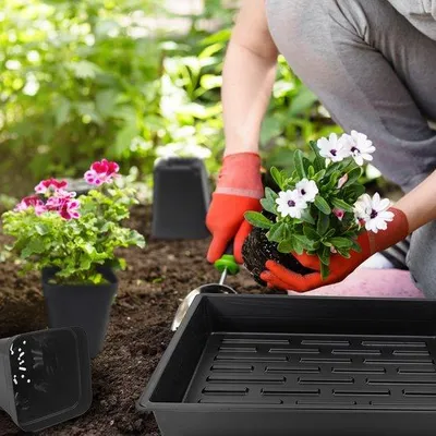 Image de Pots de fleurs en plastique, 60 pièces, 37,5 x 28 cm, noirs, carrés, sans trous de drainage