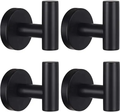 Produktbild von 4 Handtuchhaken für Bad und Küche, Wandmontage aus Edelstahl, schwarz