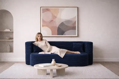 Produktbild von MyFoam Kaltschaum-Klappsofa 3-Sitzer in Blau – Cordstoff, bequemes Design, Länge 200 cm