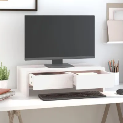 Imagen del producto de Soporte de monitor de madera con 2 cajones y soporte para teclado