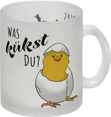 Produktbild von Was kükst du Glas Tasse mit frechem Küken im Ei