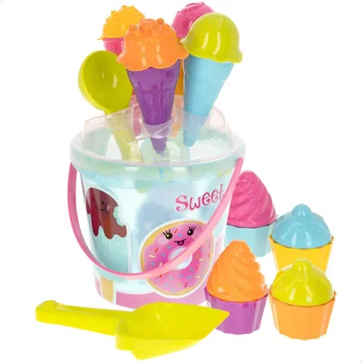Produktbild von Color Beach Set Strandspielzeug Eimer und Rechen Gießkanne und Formen Sandspiele Sommer Netztasche für Spielzeug empfohlen für Babys ab 18 Monaten 49265