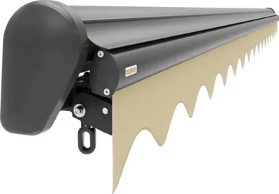Produktbild von Halbkassettenmarkise 5x3 Stoffdessin Uni beige (5822 Khaki) Gestell DB703 dunkelgrau Motor Rechts inkl.Nothandkurbel,Fer