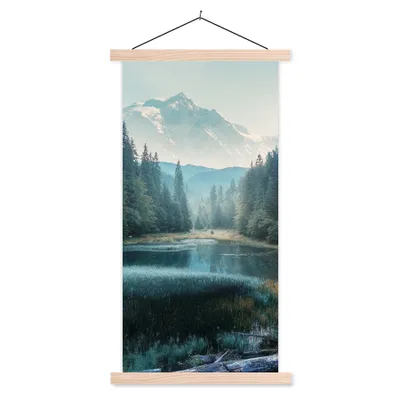 Produktbild von MuchoWow® Textilposter Wald - Gras - Berge - Bäume - Natur 60x120 cm mit holzfarbenen Rahmen - Holz