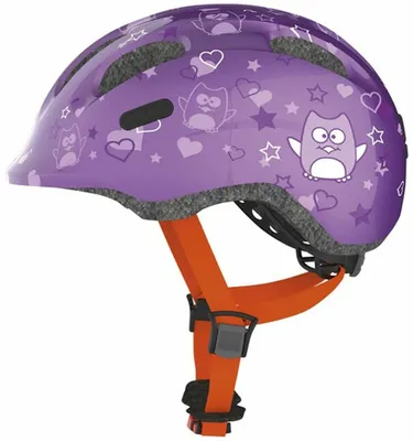 Produktbild von ABUS Kinder Fahrradhelm Smiley 2.0 Violett M mit integriertem LED Rücklicht (180°), großflächigem Reflektor, In-Mold Bauweise, ZOOM Evo Kid System, 8 Lufteinlässen, tief heruntergezogenem Schläfen- und Nackenbereich, Fliegennetz, Rastenschloss mit Klemmschutz, integriertem Schirm und hohem Tragekomfort. Aus EPS, Polycarbonat, ABS.