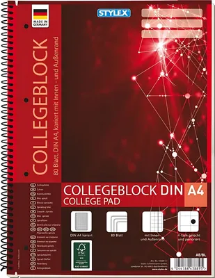 Image de Stylex 43889 Collegeblock ,Spirale, DIN A4, quadrillé