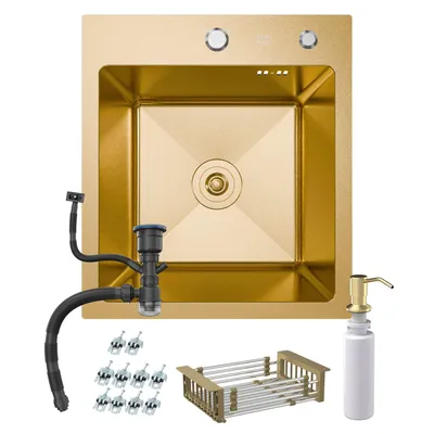 Obrázek produktu pro ANW HOME Dřez do kuchyně 40 x 50 cm, vestavný kuchyňský dřez v provedení Gold PVD z nerezové oceli 304, povrch s nano-povlakem, hloubka 22 cm