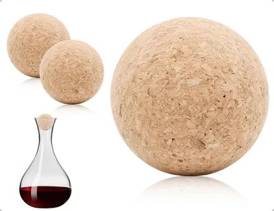 Productafbeelding van Wijnkaraf - Set van 2 - Kurk - Decantersluiting - Houten bal - Wijnflesstopper - Fles houten kurk - Gebruikt voor thuis - Feesten - Verjaardagen