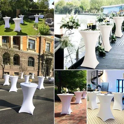 Image de Housses de table blanches pour tables de bistrot Ø 80-85 cm, lot de 6, renforcées