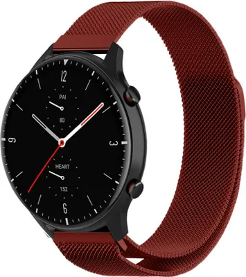 Produktbild von Strap-it Milanese Armband - Kompatibel mit Amazfit GTR 2 Armband Ersatzarmband Edelstahl - Armband mit Magnetverschluss - Hochwertiges Material - für Smartwatch 22mm Armband Rot