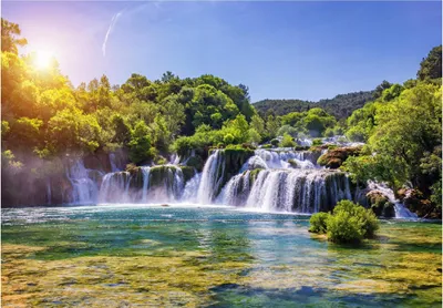 Produktbild von Fototapete Wasserfall 3D EFFEKT Wald Natur Landschaft (254x184 cm - inkl. Kleister) - Vlies Tapete Wohnzimmer Schlafzimmer Flur Modern Vliestapete Wandtapete Motivtapeten