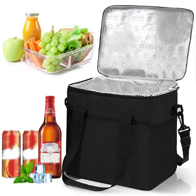 Isolierte Kühltasche 16 l, Oxford-Stoff, schwarz, 29x21x26 cm
