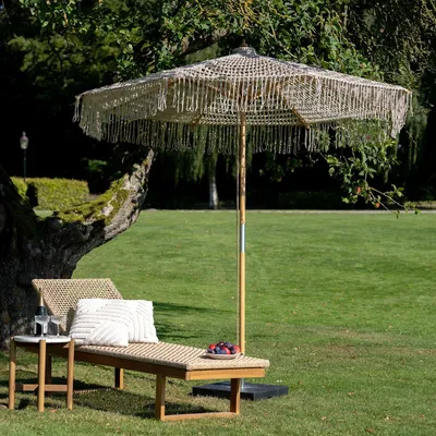 Produktbild von Sonnenschirm Holz/Baumwolle beige - geflochten - 250x250x255 cm - Martos