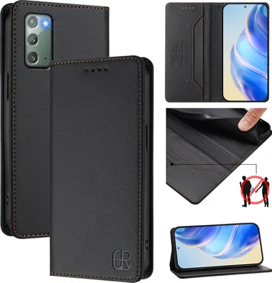Obrázek produktu pro Kožené pouzdro pro Samsung Galaxy Note 20, flipové pouzdro s přihrádkami na karty, peněženkou a stojánkem Černý