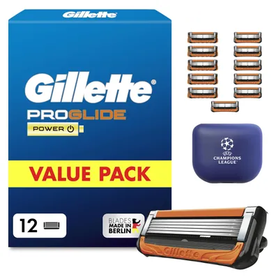 Image de Gillette Fusion5 ProGlide Power, pour hommes, Gillette, ProGlide Power, acier inoxydable, noir, orange, 12 pièces