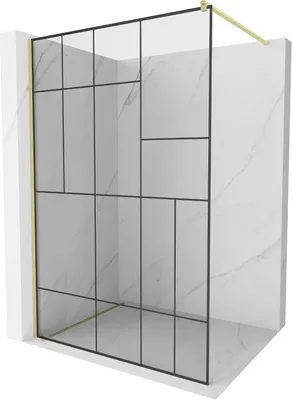 Obrázek produktu pro Mexen Kioto sprchová stěna Walk-in 110 x 200 cm, černý vzor 8 mm, zlatá kartáčovaná - 800-110-101-55-78
